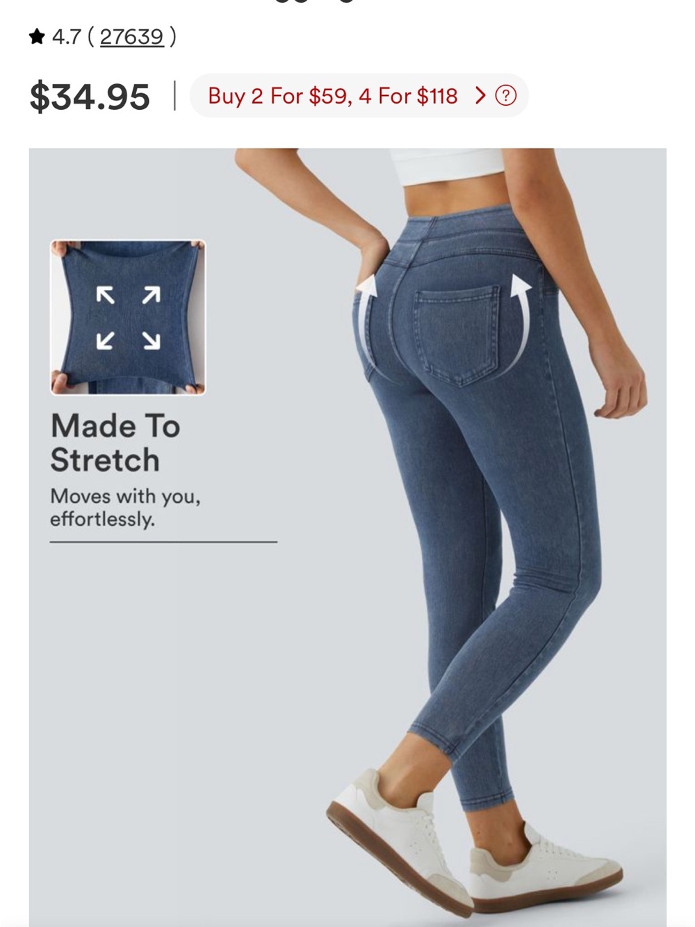 HALARA Dark Blue Stretch Jeggings with Pull-On Waist